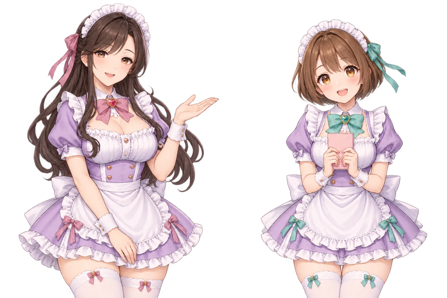 長い髪とピンクのリボンの先輩メイド