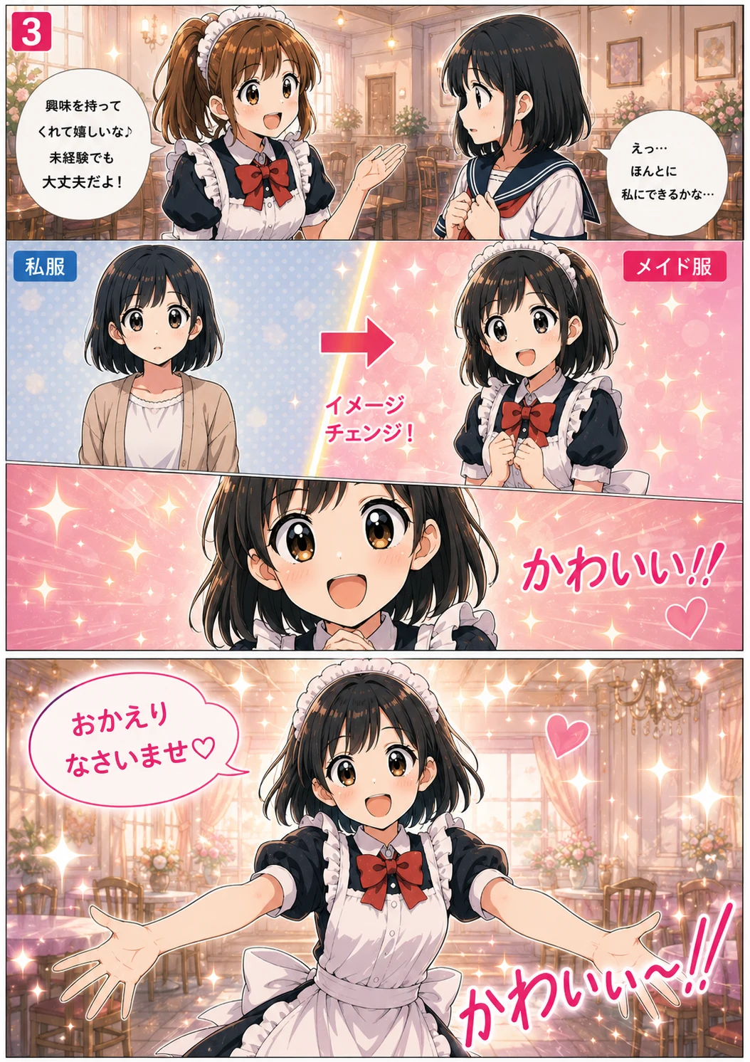 3ページ目：先輩のお迎えと制服への着替え